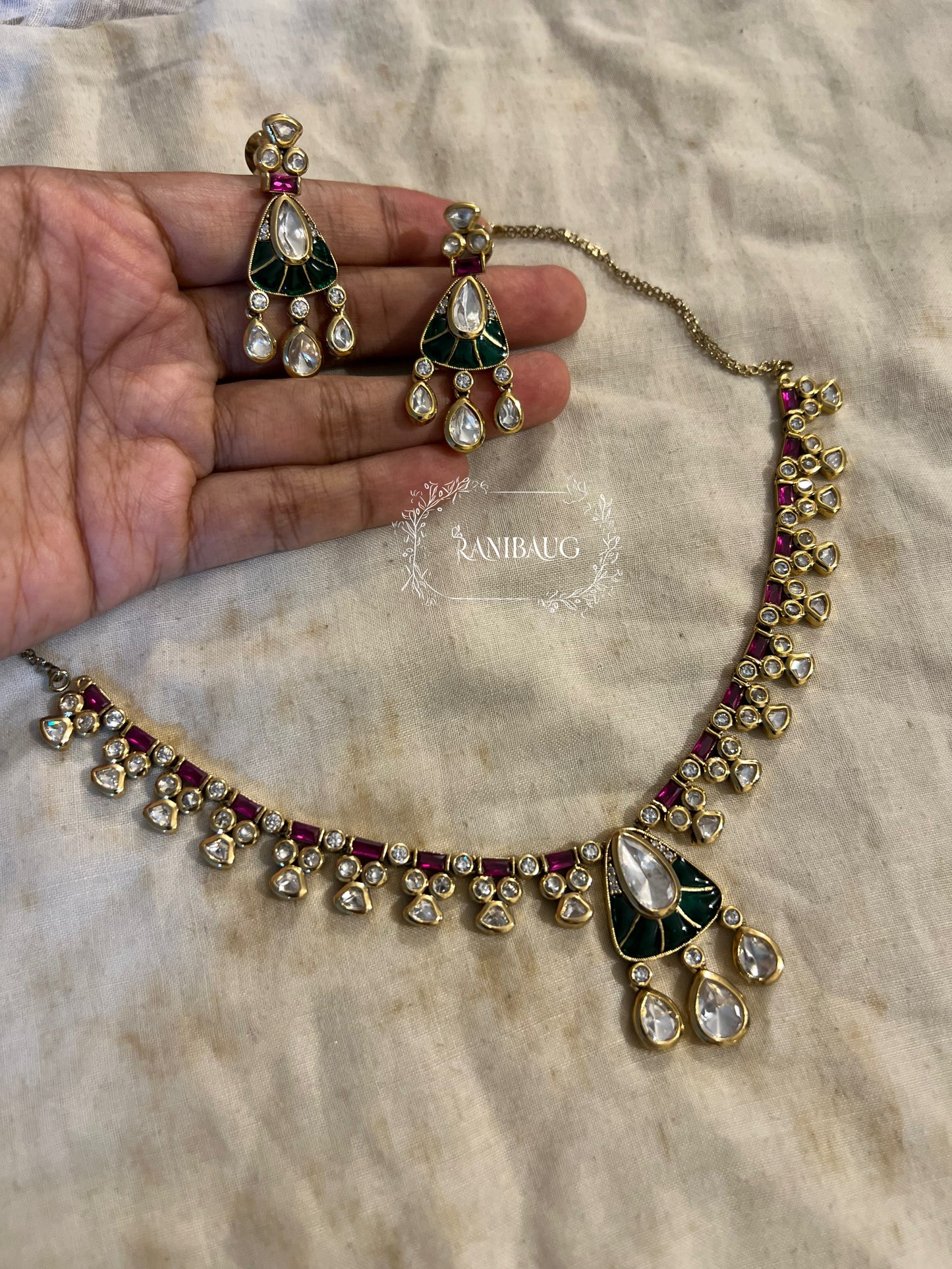 Rivaya Royal Ruby Emerald Polki Multicolor Colorful Necklace Set By Ranibaug