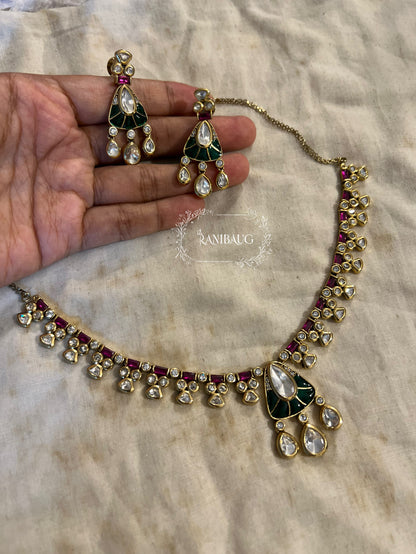 Rivaya Royal Ruby Emerald Polki Multicolor Colorful Necklace Set By Ranibaug