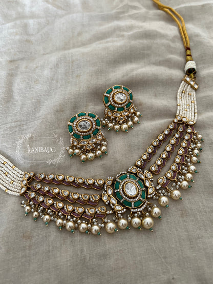 Piyushi Polki Kundan Studded And Pearls Traditional Indian Choker Set Jewellery By Ranibaug