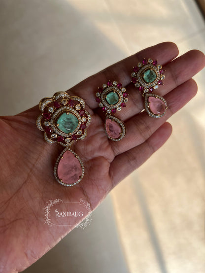 Aarya Polki Drop Tulip Floral Motif In Rich Gold Finish And RubyEnamel Work By Ranibaug