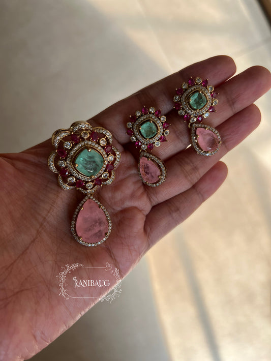 Aarya Polki Drop Tulip Floral Motif In Rich Gold Finish And RubyEnamel Work By Ranibaug