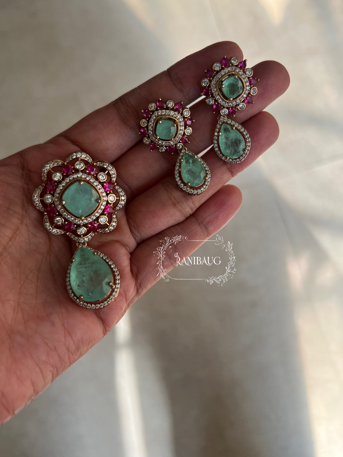 Aarya Polki Drop Tulip Floral Motif In Rich Gold Finish And RubyEnamel Work By Ranibaug