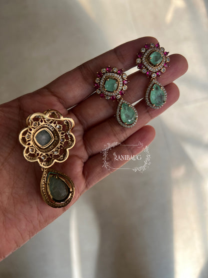 Aarya Polki Drop Tulip Floral Motif In Rich Gold Finish And RubyEnamel Work By Ranibaug