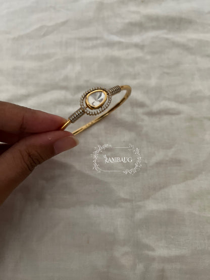 Rajgiri Gold Finish Polki Studded Zirconia Stones Adorned Royal Bracelet By Ranibaug