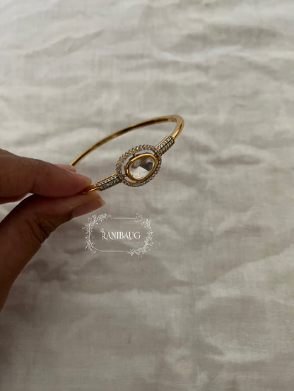 Rajgiri Gold Finish Polki Studded Zirconia Stones Adorned Royal Bracelet By Ranibaug