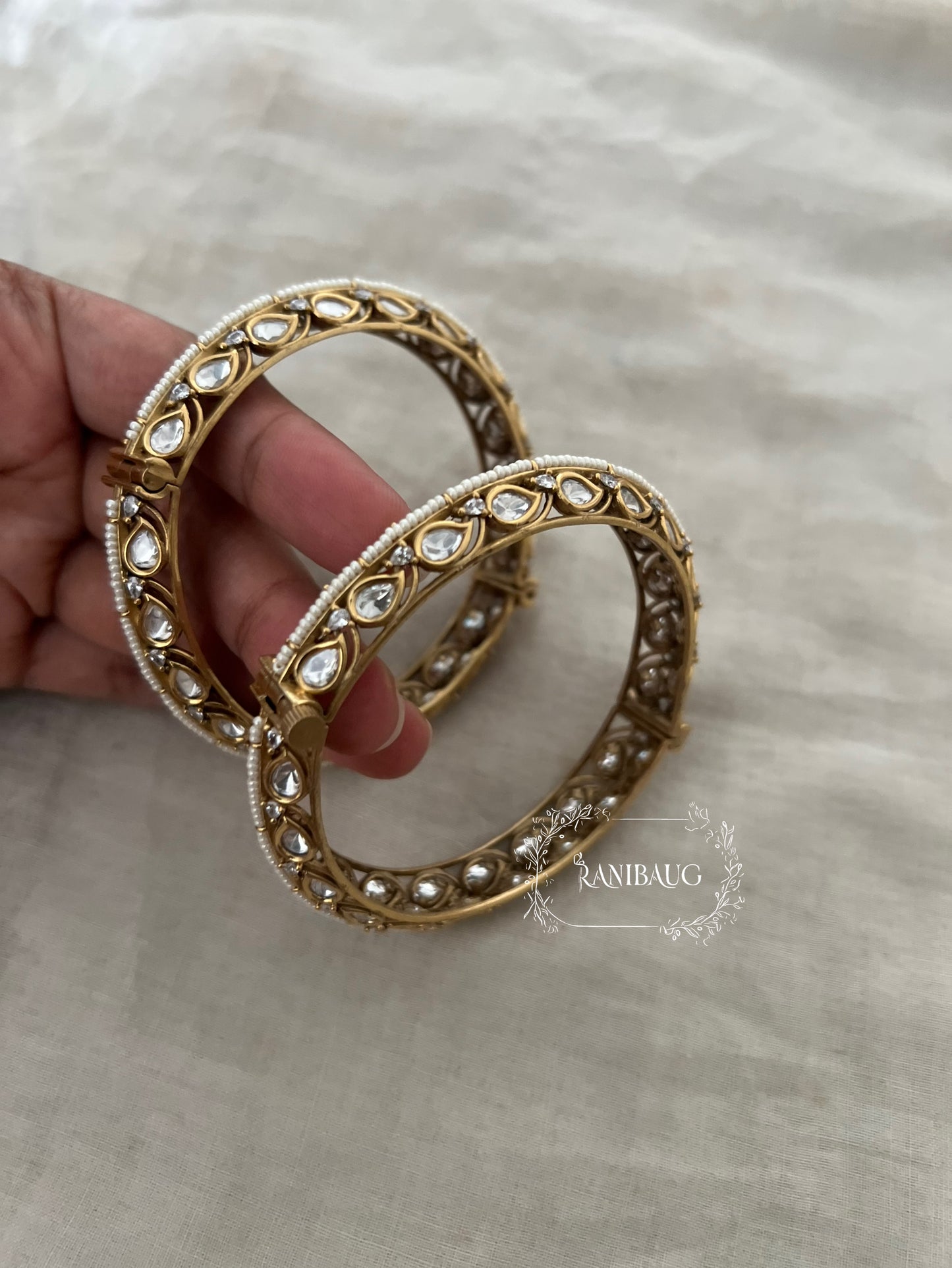 Nishi Bridal Polki Kundan Gold Plated Bangle Set By Ranibaug