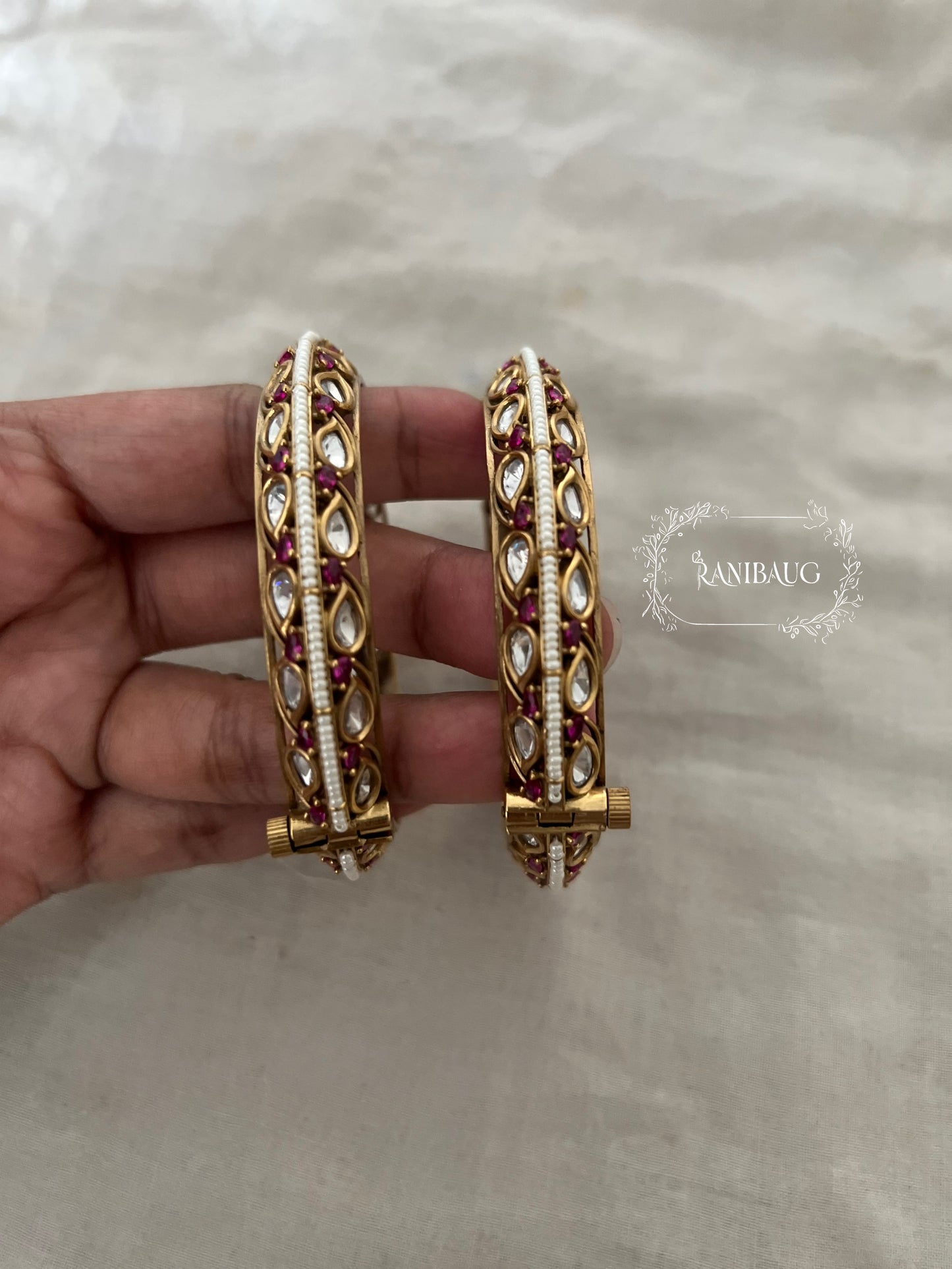 Nishi Bridal Polki Kundan Gold Plated Bangle Set By Ranibaug