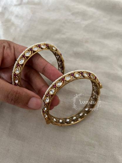 Nishi Bridal Polki Kundan Gold Plated Bangle Set By Ranibaug