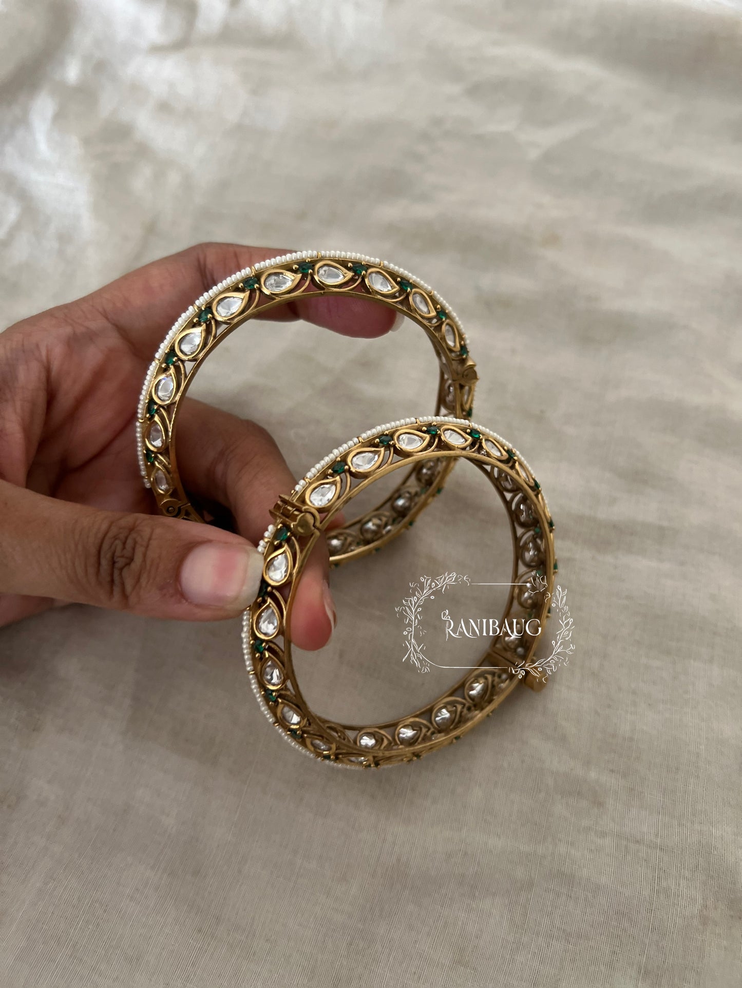 Nishi Bridal Polki Kundan Gold Plated Bangle Set By Ranibaug