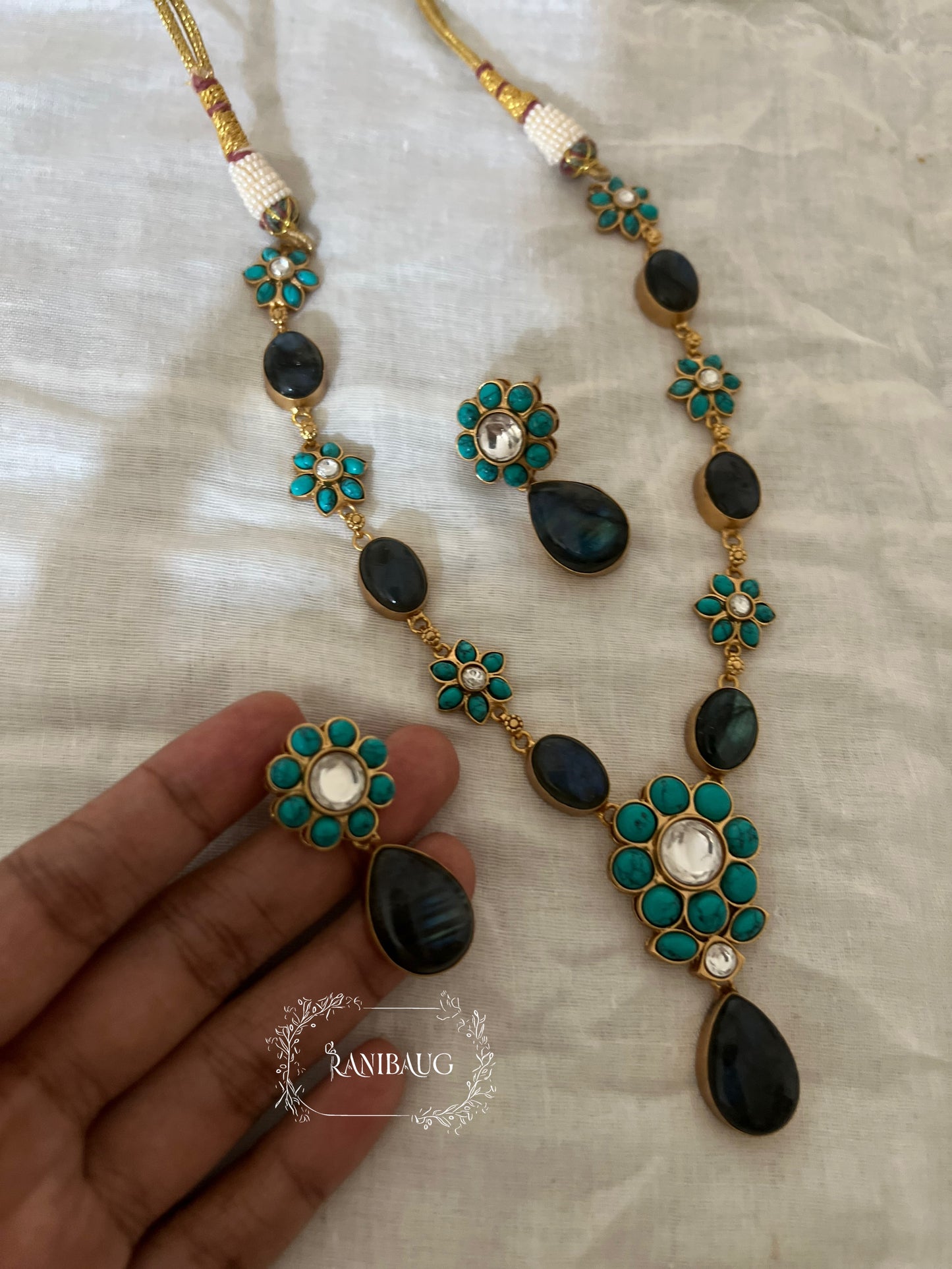 Pallavi Rang Antique Gold Plated Kundan Gemstone By Ranibaug
