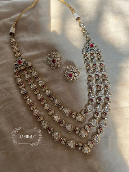 Reeti 3 Layered Polki Kundan Studded Royal Necklace Jewelry Set By Ranibaug