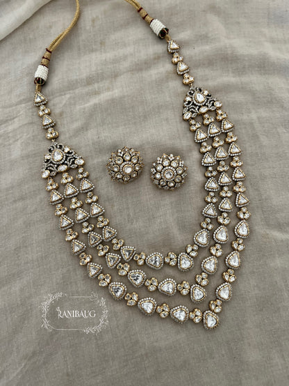 Reeti 3 Layered Polki Kundan Studded Royal Necklace Jewelry Set By Ranibaug