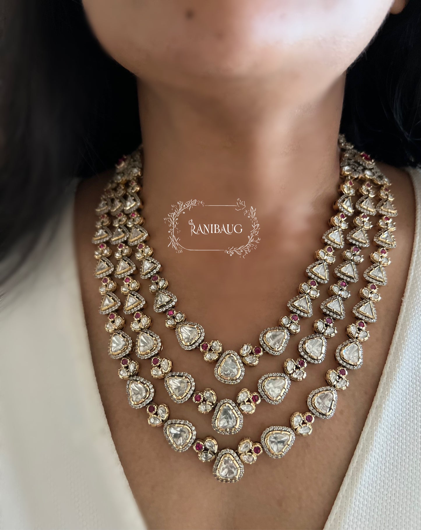 Reeti 3 Layered Polki Kundan Studded Royal Necklace Jewelry Set By Ranibaug
