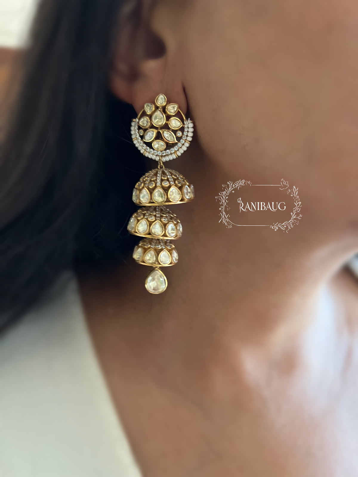 Mishita Ethnic Moissanite Polki Jhumka Earrings by Ranibaug