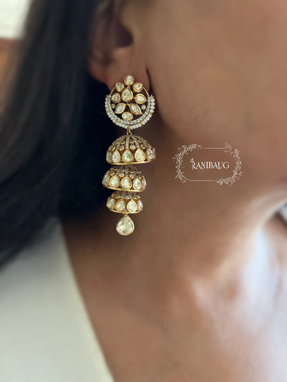 Mishita Ethnic Moissanite Polki Jhumka Earrings by Ranibaug
