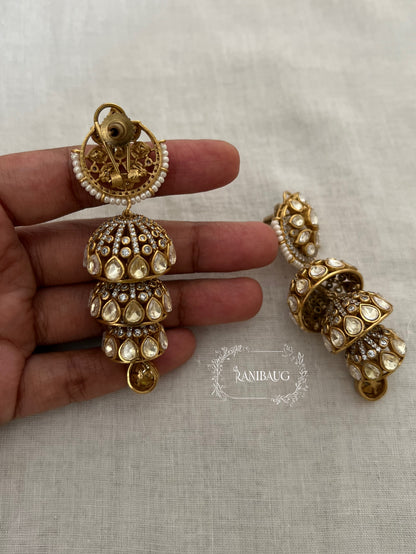 Mishita Ethnic Moissanite Polki Jhumka Earrings by Ranibaug