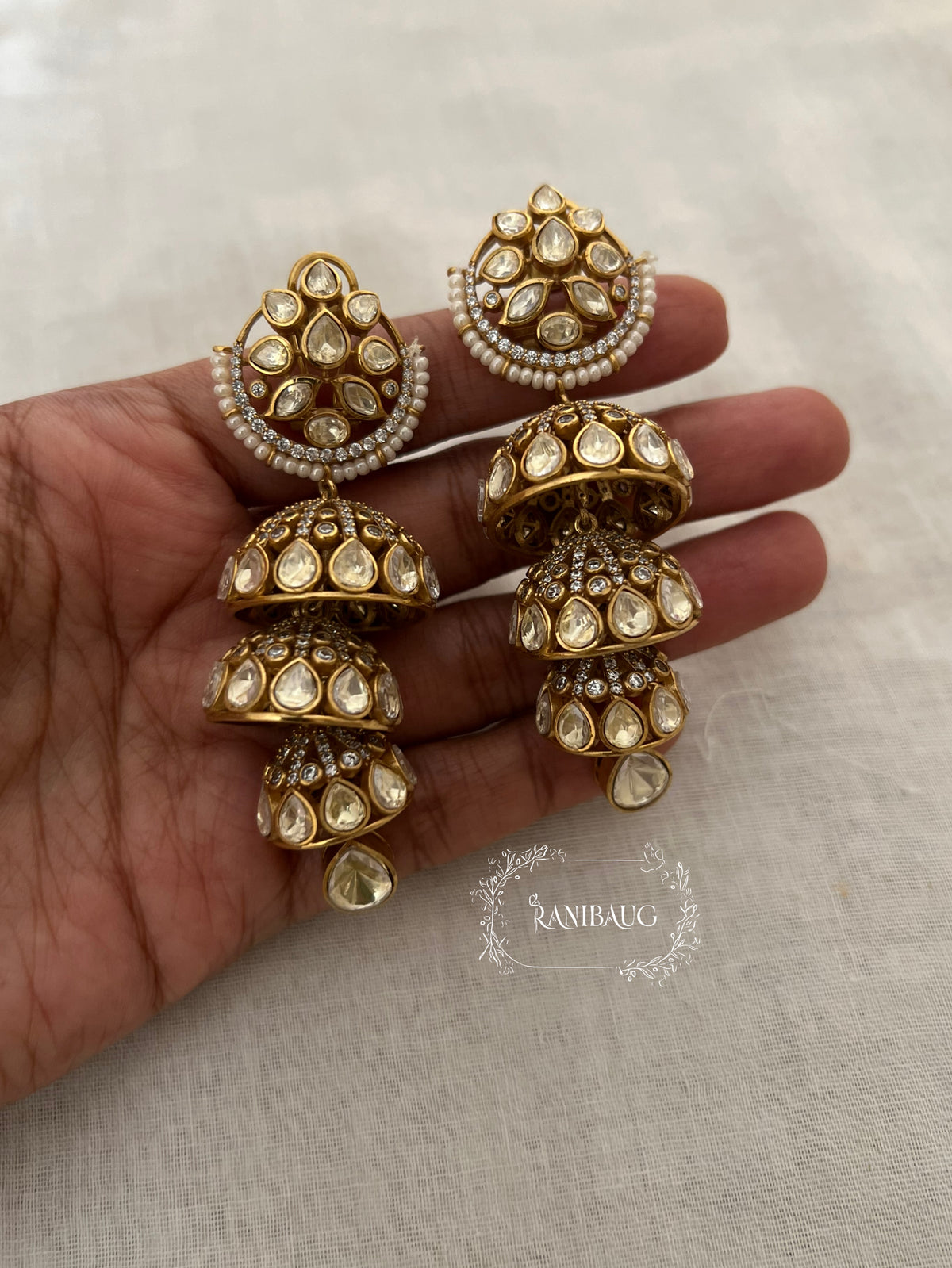 Mishita Ethnic Moissanite Polki Jhumka Earrings by Ranibaug