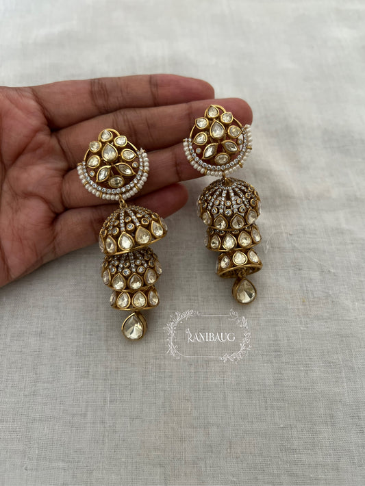 Mishita Ethnic Moissanite Polki Jhumka Earrings by Ranibaug
