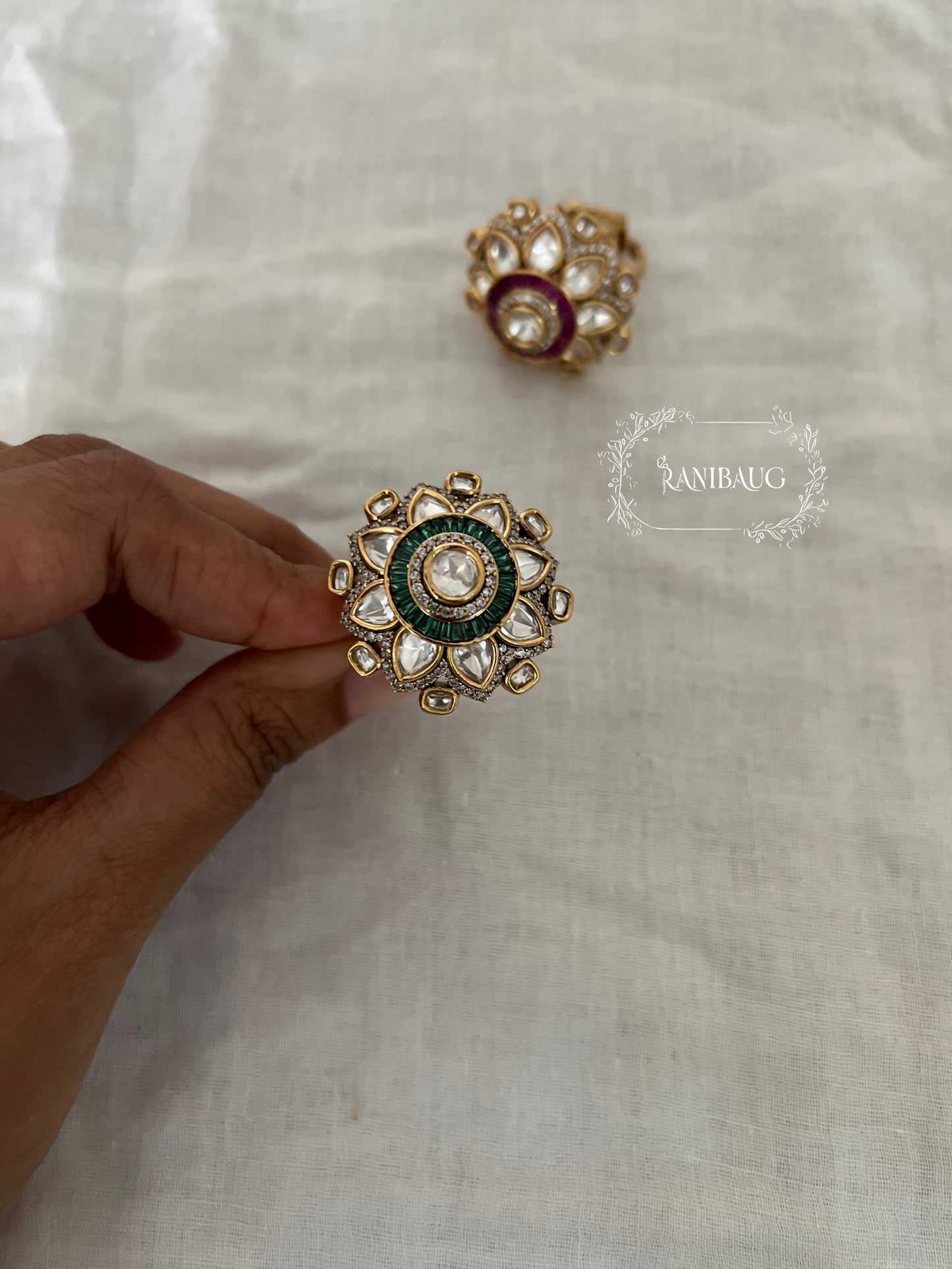 Krisha Polki Kundan Studded Tulip Shaped Ring Jewelry By Ranibaug