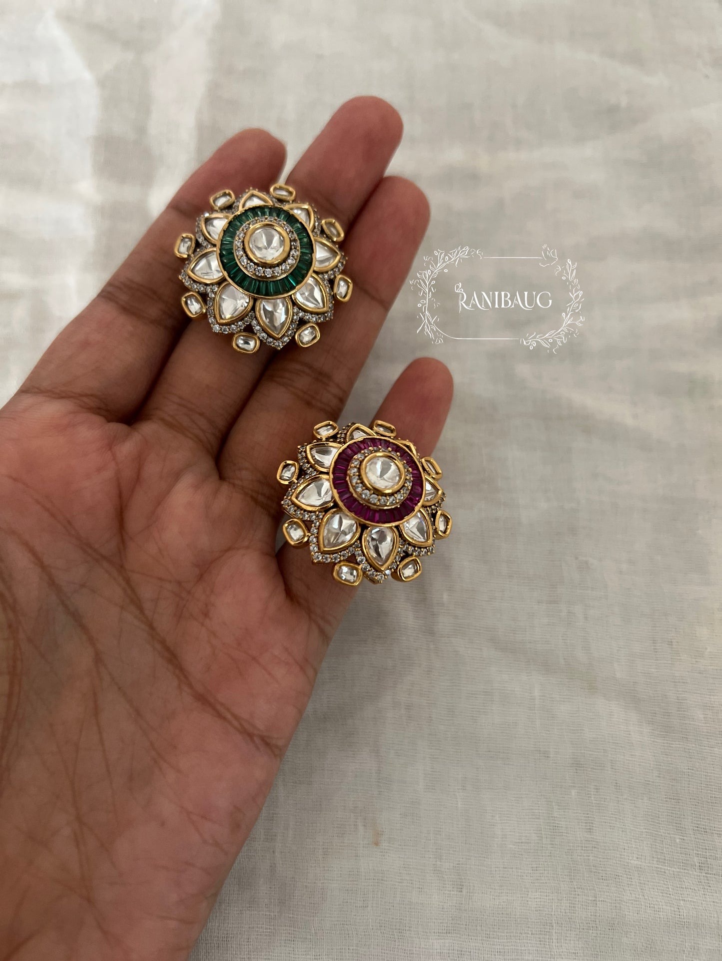 Krisha Polki Kundan Studded Tulip Shaped Ring Jewelry By Ranibaug