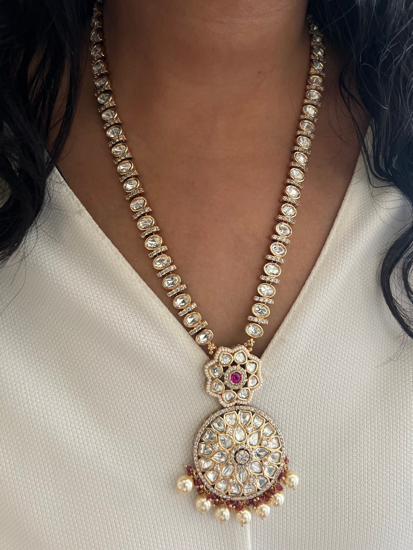 Idika White Gold Plated Polki Stone Long Rani Haar By Ranibaug