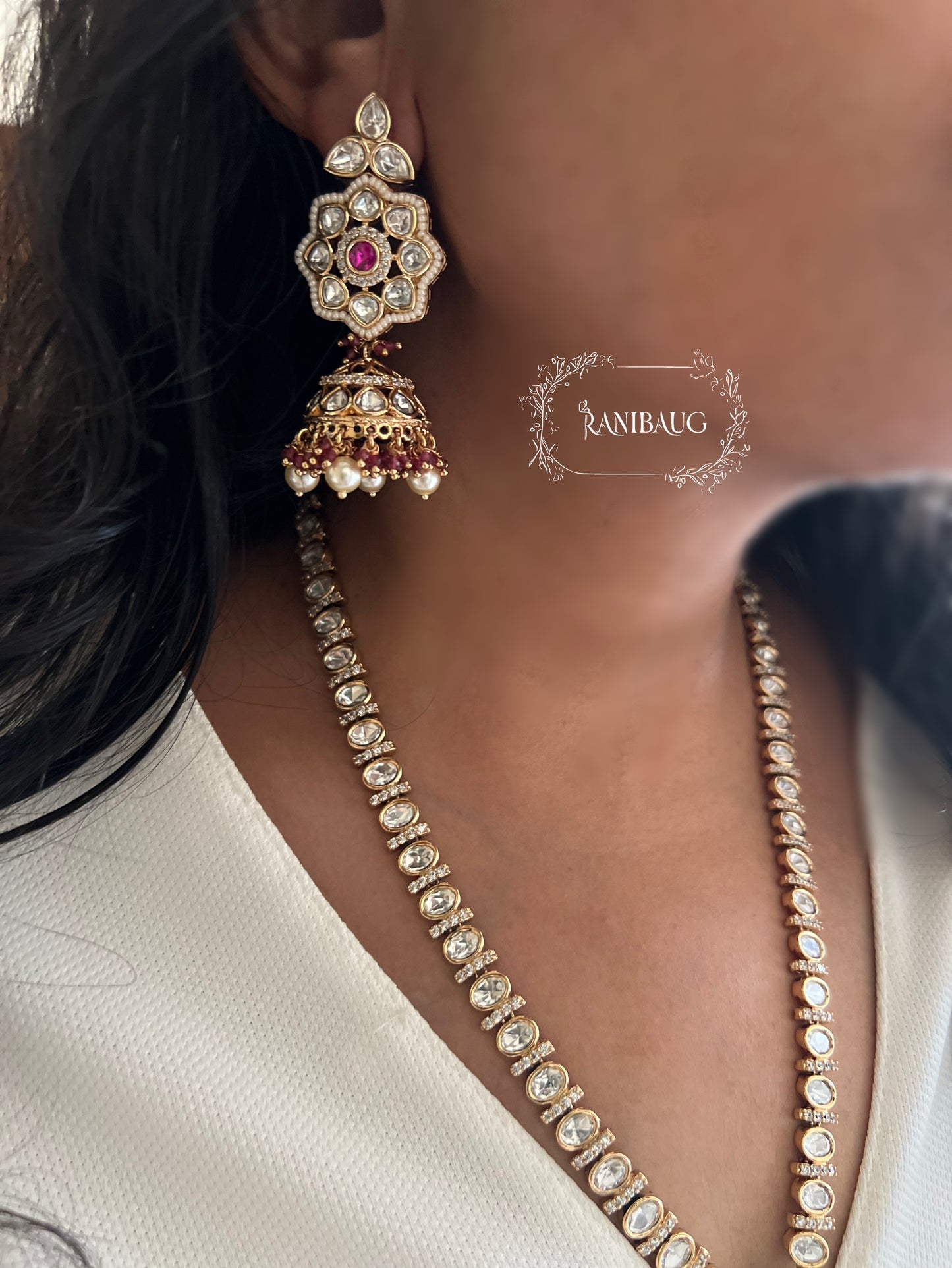 Idika White Gold Plated Polki Stone Long Rani Haar By Ranibaug