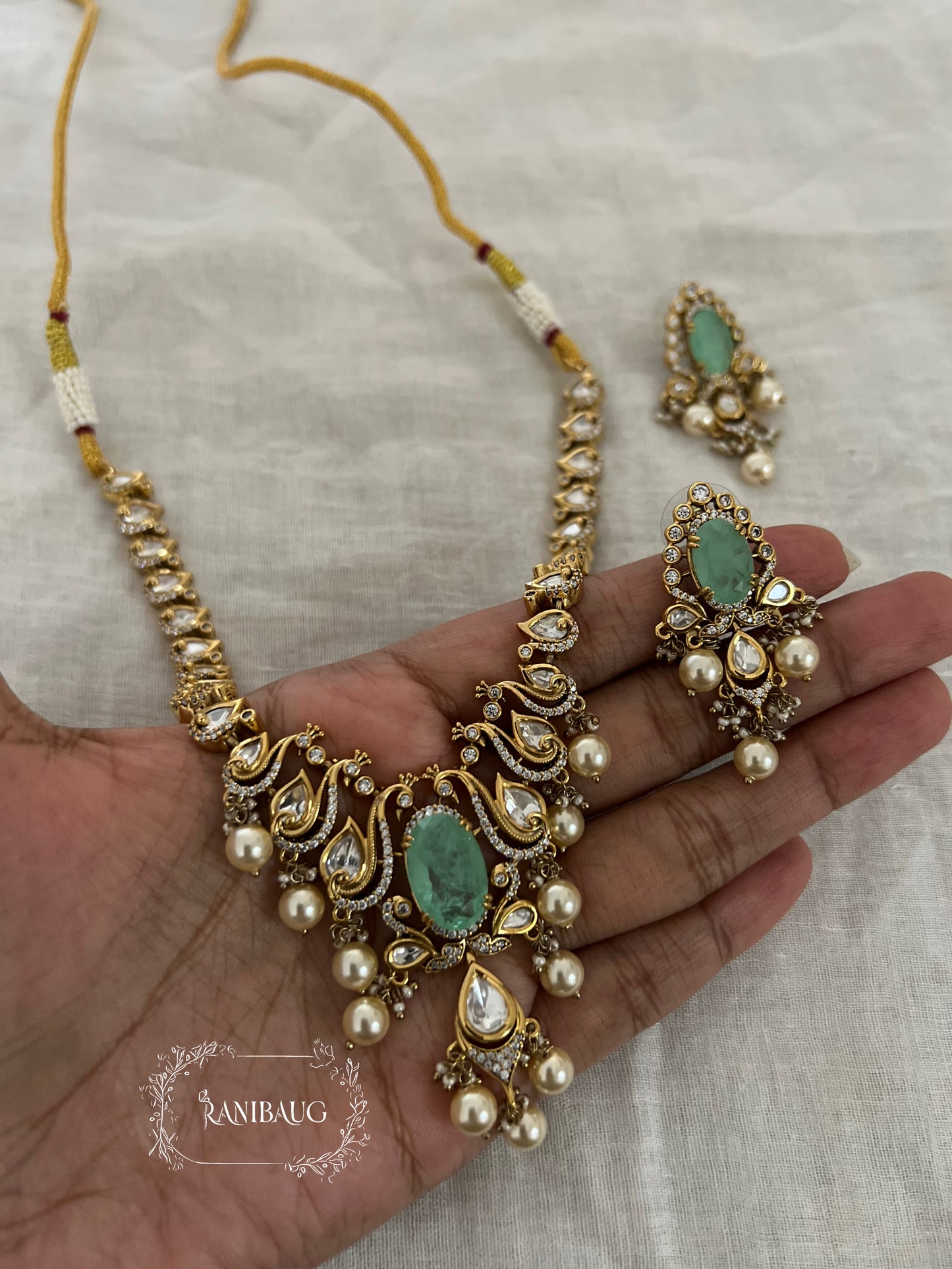Inayat Antique Gold Finish Polki Studded Peacock Motif Designer Jewellery Set By Ranibaug