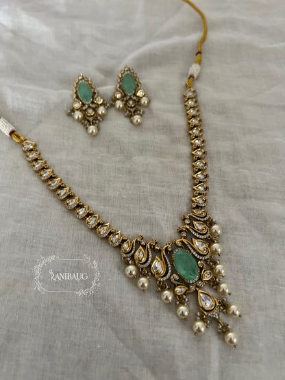 Inayat Antique Gold Finish Polki Studded Peacock Motif Designer Jewellery Set By Ranibaug