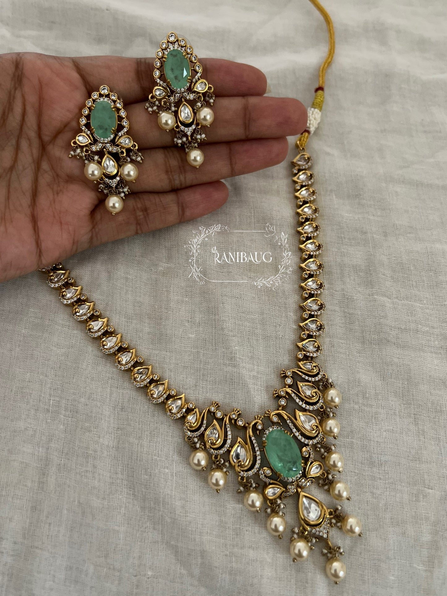 Inayat Antique Gold Finish Polki Studded Peacock Motif Designer Jewellery Set By Ranibaug