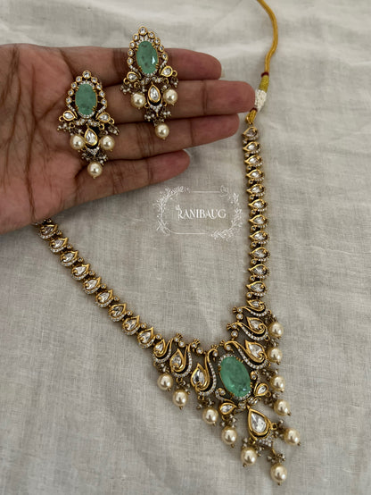 Inayat Antique Gold Finish Polki Studded Peacock Motif Designer Jewellery Set By Ranibaug
