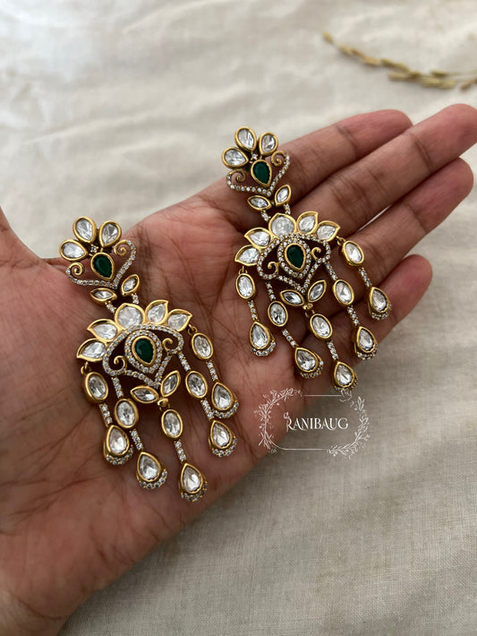 Indira Mossainite Waterfall Drop Reception Statement Earrings | Ranibaug