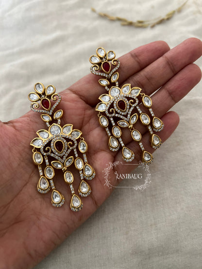 Indira Mossainite Waterfall Drop Reception Statement Earrings | Ranibaug