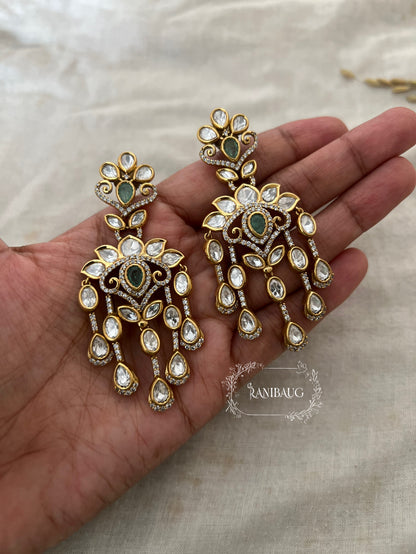 Indira Mossainite Waterfall Drop Reception Statement Earrings | Ranibaug