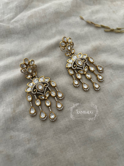 Indira Mossainite Waterfall Drop Reception Statement Earrings | Ranibaug