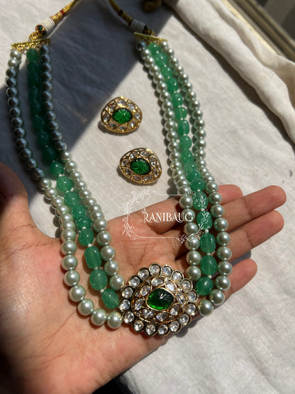Indraja Real Pearls And Agate Adorned In Mid Long Semi Precious Jewellery Set In Kundan Setting And Gold Finish By Ranibaug | Semi Precious Jewellery Set Collection 2026