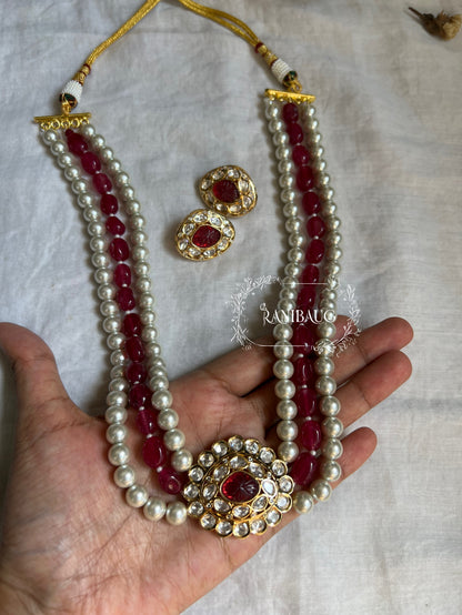 Indraja Real Pearls And Agate Adorned In Mid Long Semi Precious Jewellery Set In Kundan Setting And Gold Finish By Ranibaug | Semi Precious Jewellery Set Collection 2026