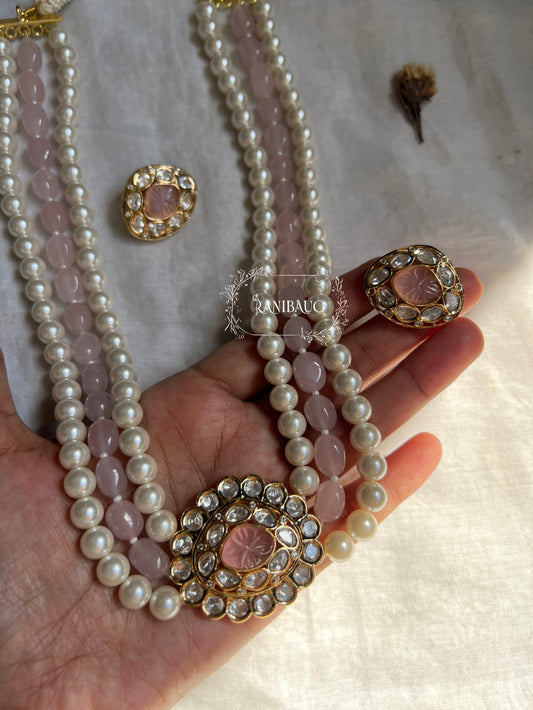 Indraja Real Pearls And Agate Adorned In Mid Long Semi Precious Jewellery Set In Kundan Setting And Gold Finish By Ranibaug | Semi Precious Jewellery Set Collection 2026