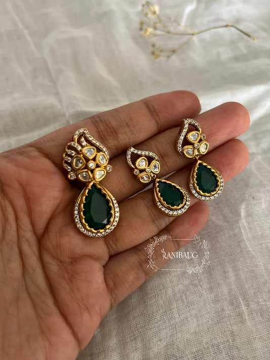 Indraja Red And Green Gold Plated Polki Kundan Pendant Set By Ranibaug | A Designer Jewelry Piece