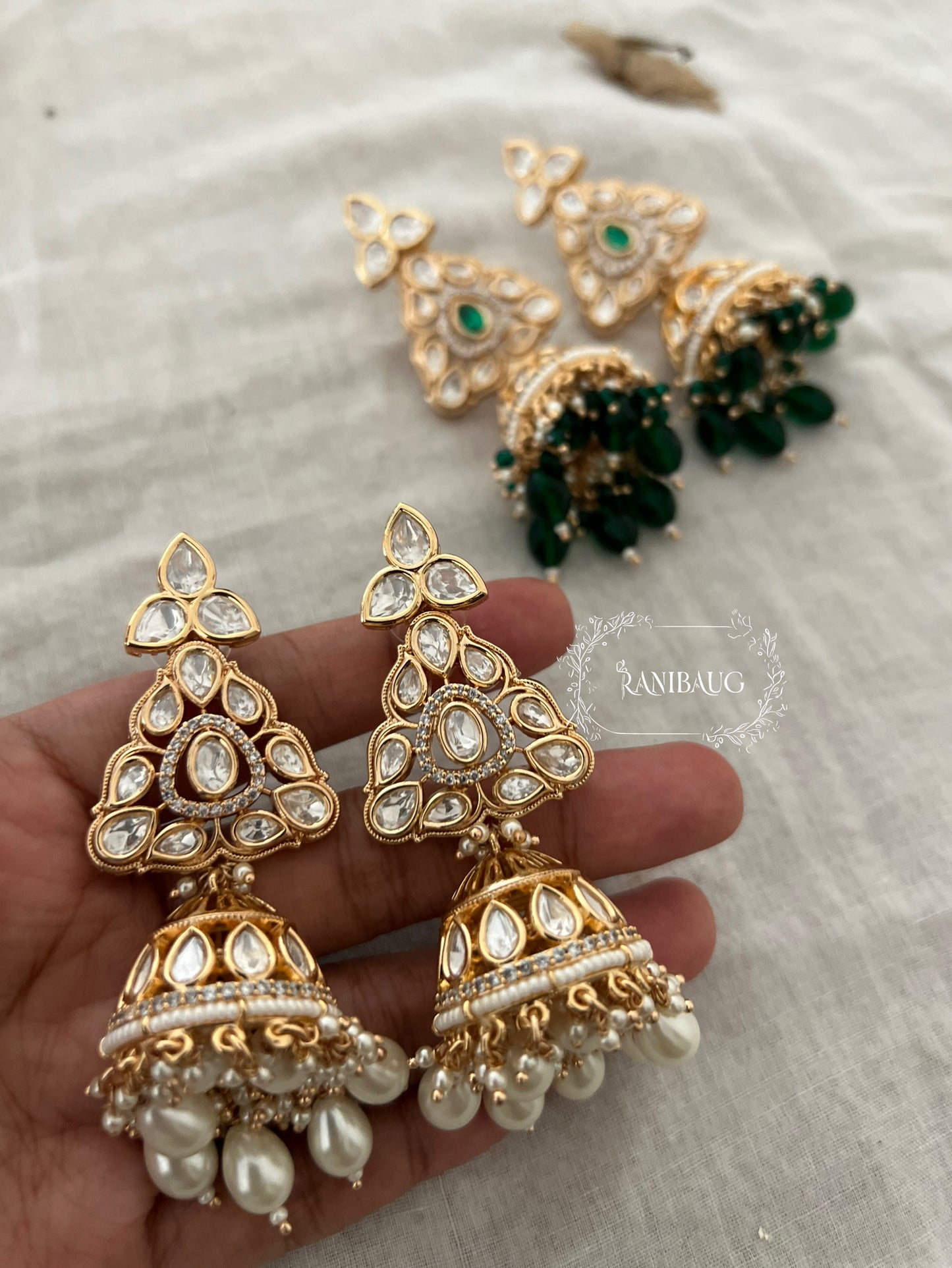 Indu Polki Kundan Studded Drop Earrings by Ranibaug