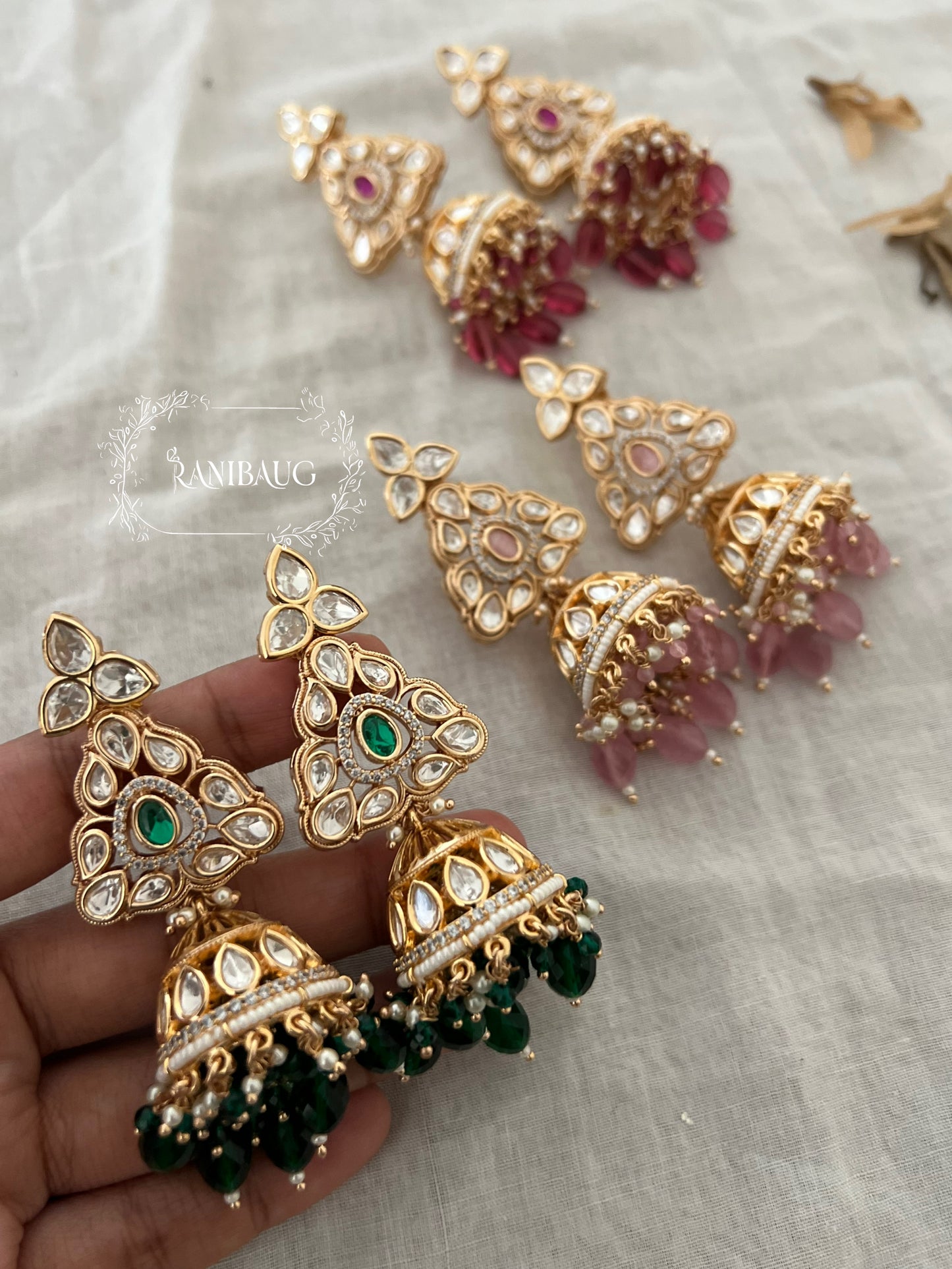 Indu Polki Kundan Studded Drop Earrings by Ranibaug