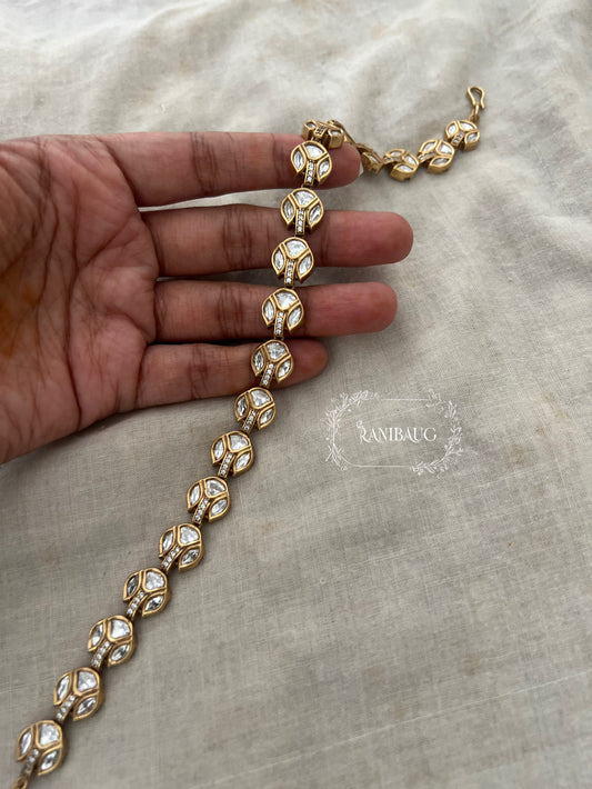 Inija Geometric Polki Kundan Studded Sheeshpatti Leaf Motif Detailing By Ranibaug