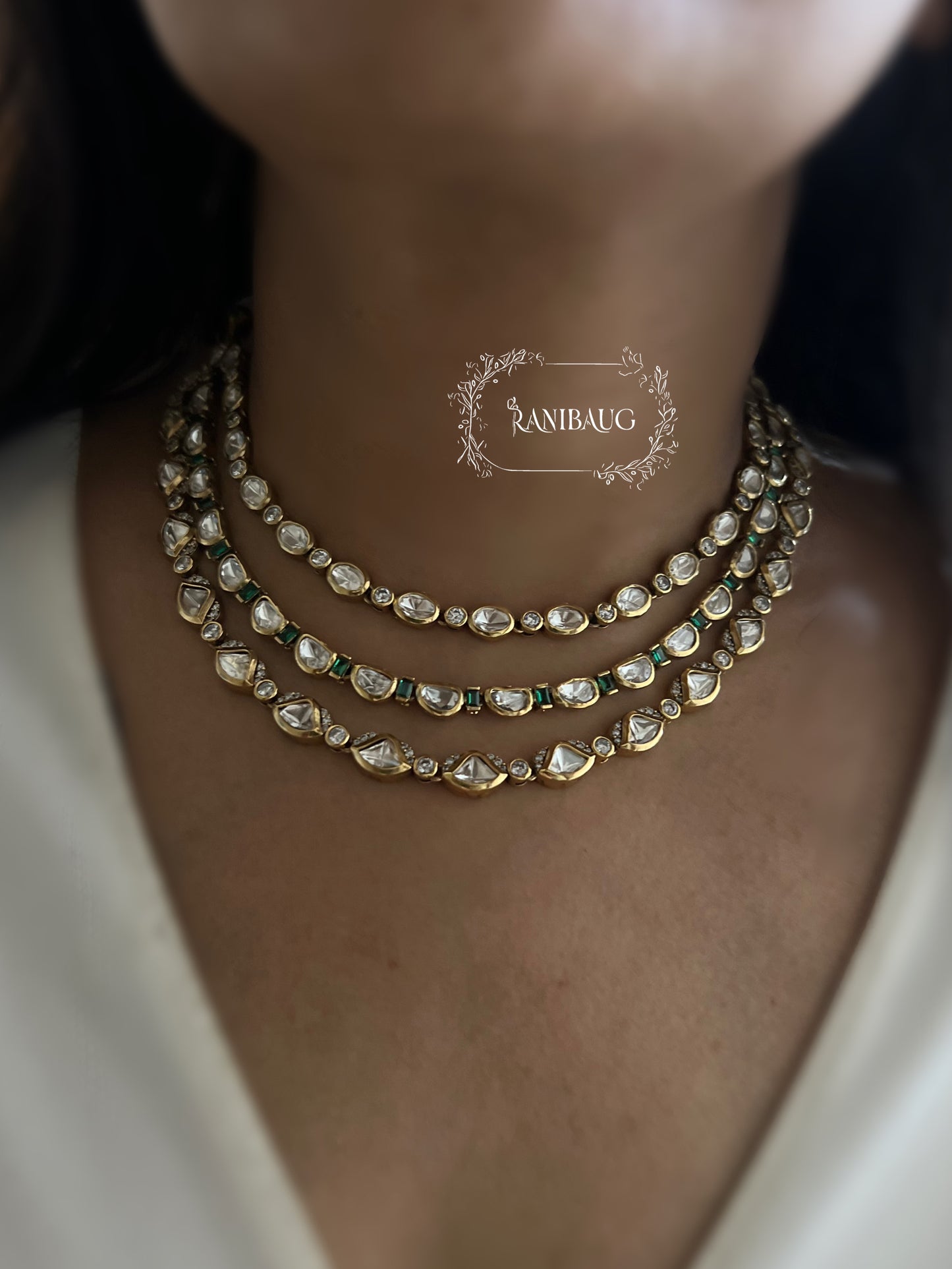 Iraaya 3 Layered Polki Rich Gold Finish Subtle Festive Jewelry Set By Ranibaug