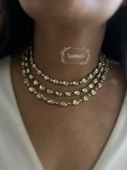 Iraaya 3 Layered Polki Rich Gold Finish Subtle Festive Jewelry Set By Ranibaug