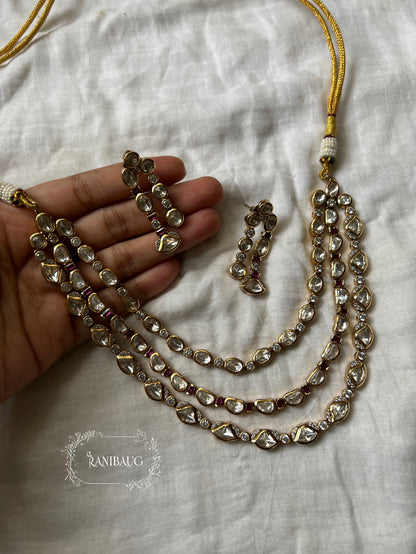 Iraaya 3 Layered Polki Rich Gold Finish Subtle Festive Jewelry Set By Ranibaug