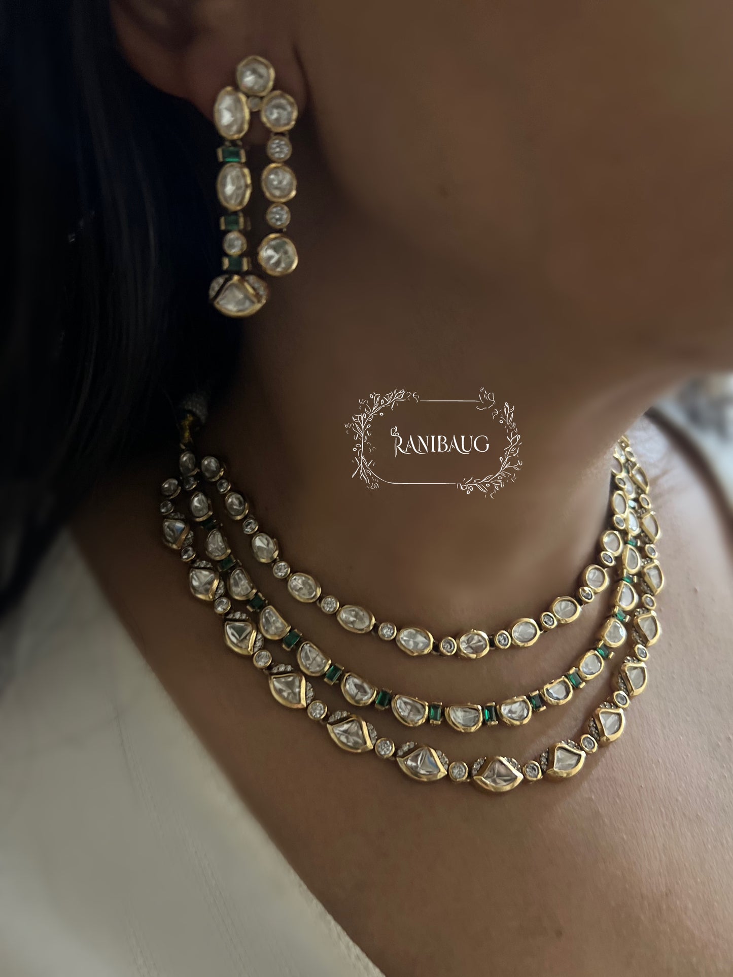 Iraaya 3 Layered Polki Rich Gold Finish Subtle Festive Jewelry Set By Ranibaug