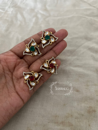 Iraaya Polki Studded Victorian Style Gemstone Gold Finish Ear Studs Festive Jewelry By Ranibaug