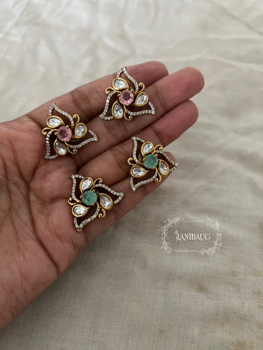 Iraaya Polki Studded Victorian Style Gemstone Gold Finish Ear Studs Festive Jewelry By Ranibaug