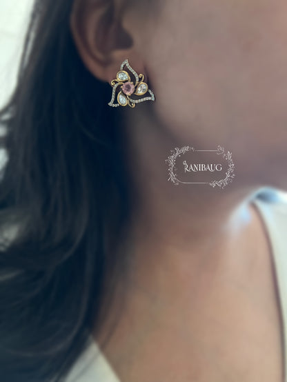 Iraaya Polki Studded Victorian Style Gemstone Gold Finish Ear Studs Festive Jewelry By Ranibaug
