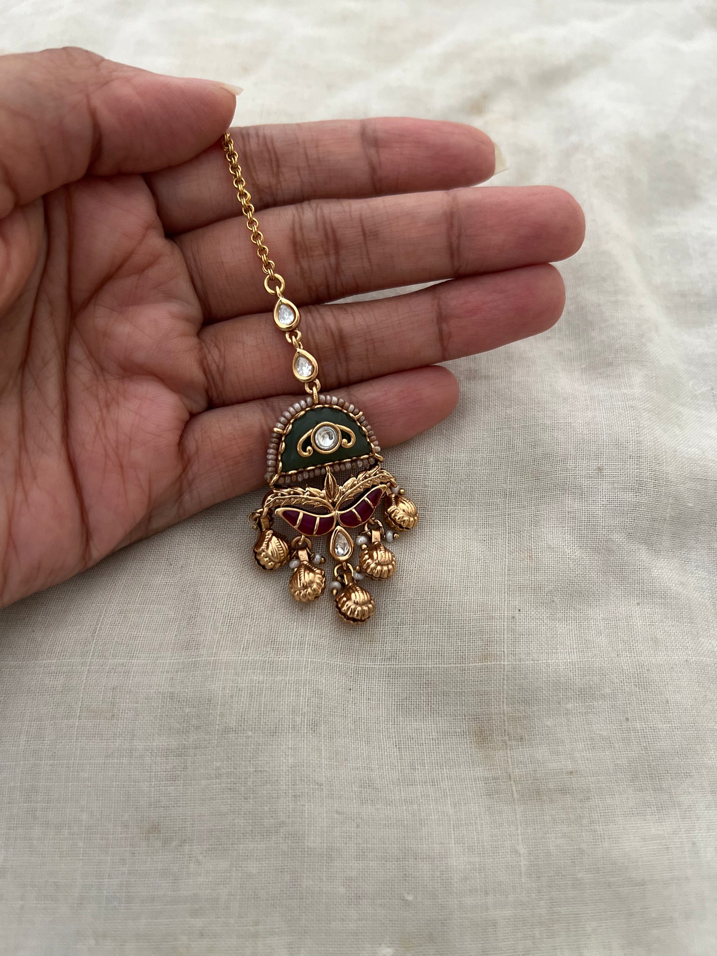 Iraaya Small Cute Antique Gold Designer Heritage Maangtikka Hair Jewellery By Ranibaug