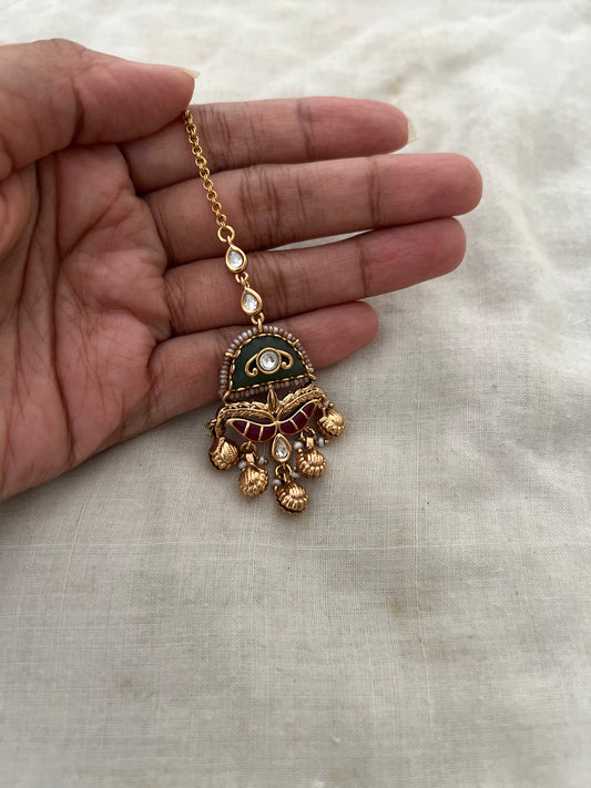 Iraaya Small Cute Antique Gold Designer Heritage Maangtikka Hair Jewellery By Ranibaug